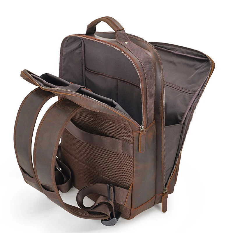 Men Genuine Leather Multifunction Backpack Large Capacity Travel Backpack 100% Genuine Leather Bagpack 15 16 17 Inch Laptop Bag