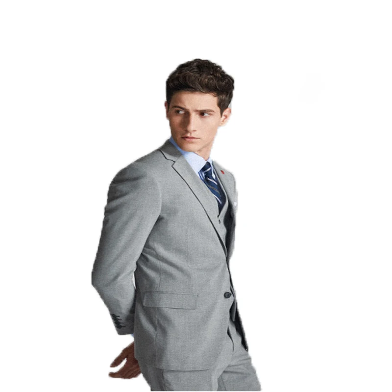 2020 Newest Fashion Gray Single Row Two Button Three Pieces Mans Suits For Groom Best Man Business And Dinner(Jacket+Pants+Vest)