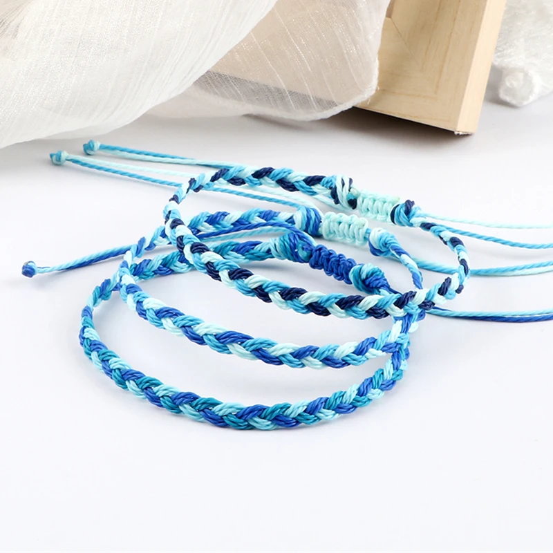 Blue Series Braided Bracelets & Bangles for Women Men Handmade Rope Knot Charm Lucky Weave Bracelet Adjustable Size Jewelry Gift