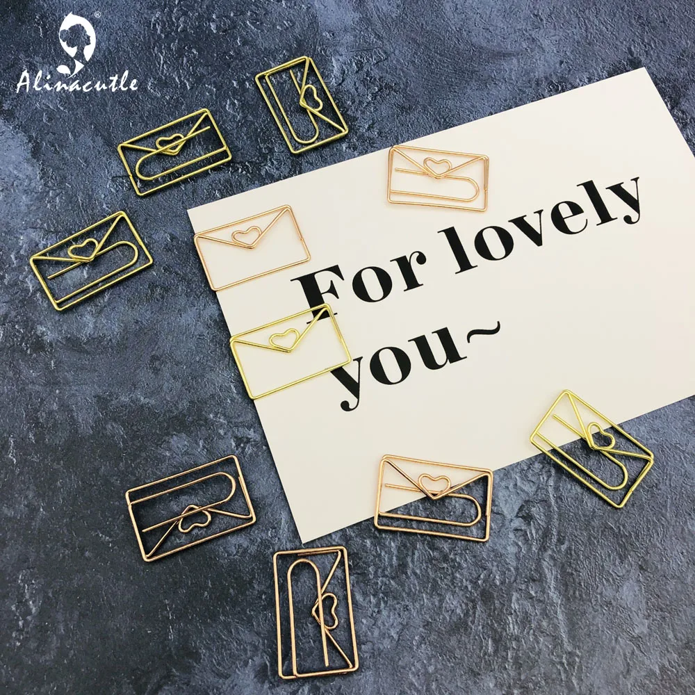 Alinacutle 20pcs Cute Heart Envelope Shaped Paper Clips Box Set, Fun Metallic Paperclips For Documents And Paper Crafts