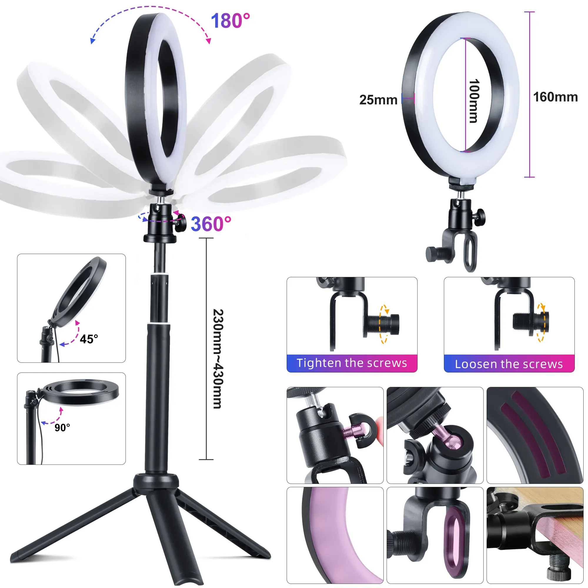 Camolo мини 6-дюймовый кольцевой светильник для фотосъемки светодиодный обод лампа USB мощность двухцветный со штативом кольцевой светильник ц...