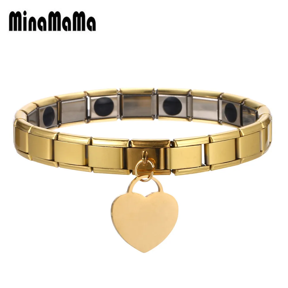 New Stainless Steel Elastic Chain Heart Germanium Tourmaline Bracelets For Woman Fashion Heart Bracelets Jewelry