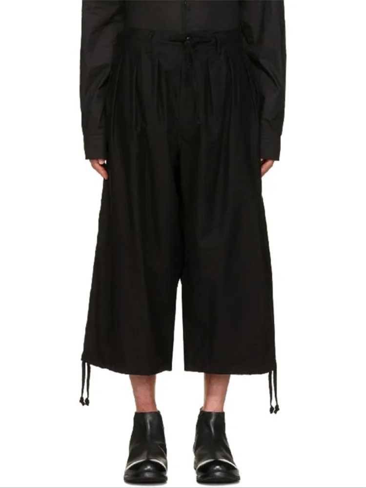 Spring And Summer Men's Super Loose Casual Trousers Drape Wide Leg Trousers Plain Color Straight Trousers Trouser Leg Drawstring