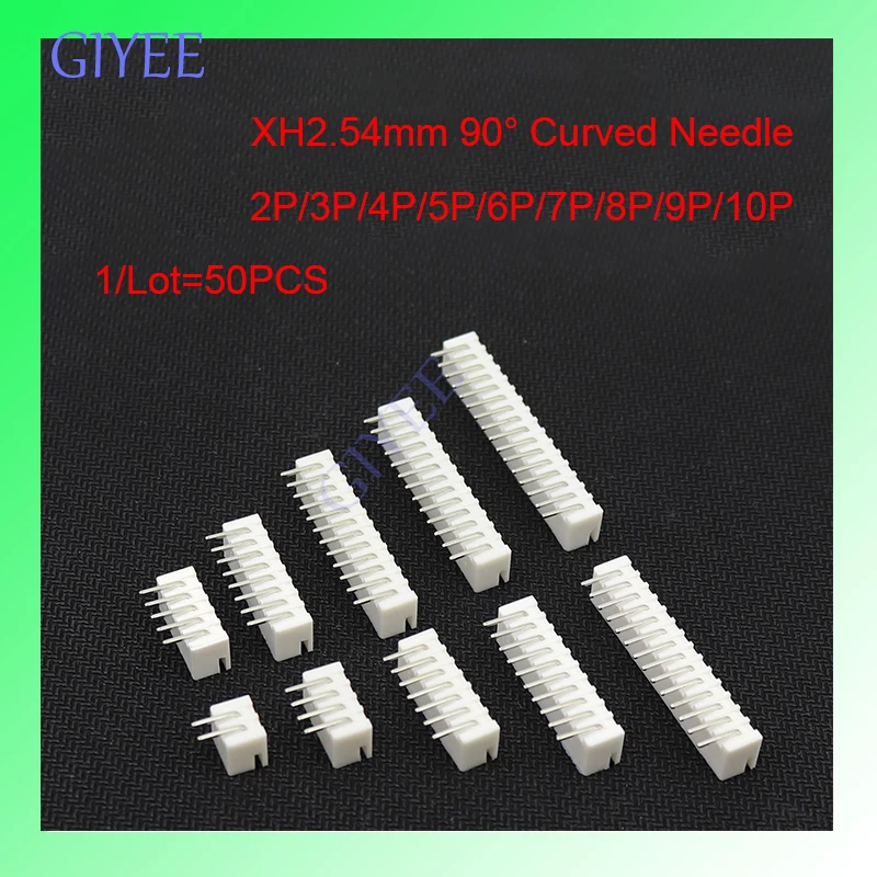 XH-2.54 Pitch 2.54MM Connector 90 degrees Bend Curved Needle Seat Socket 2P 3P 4P 5P 6P 7P 8P 9P 10P XH2.54 AW