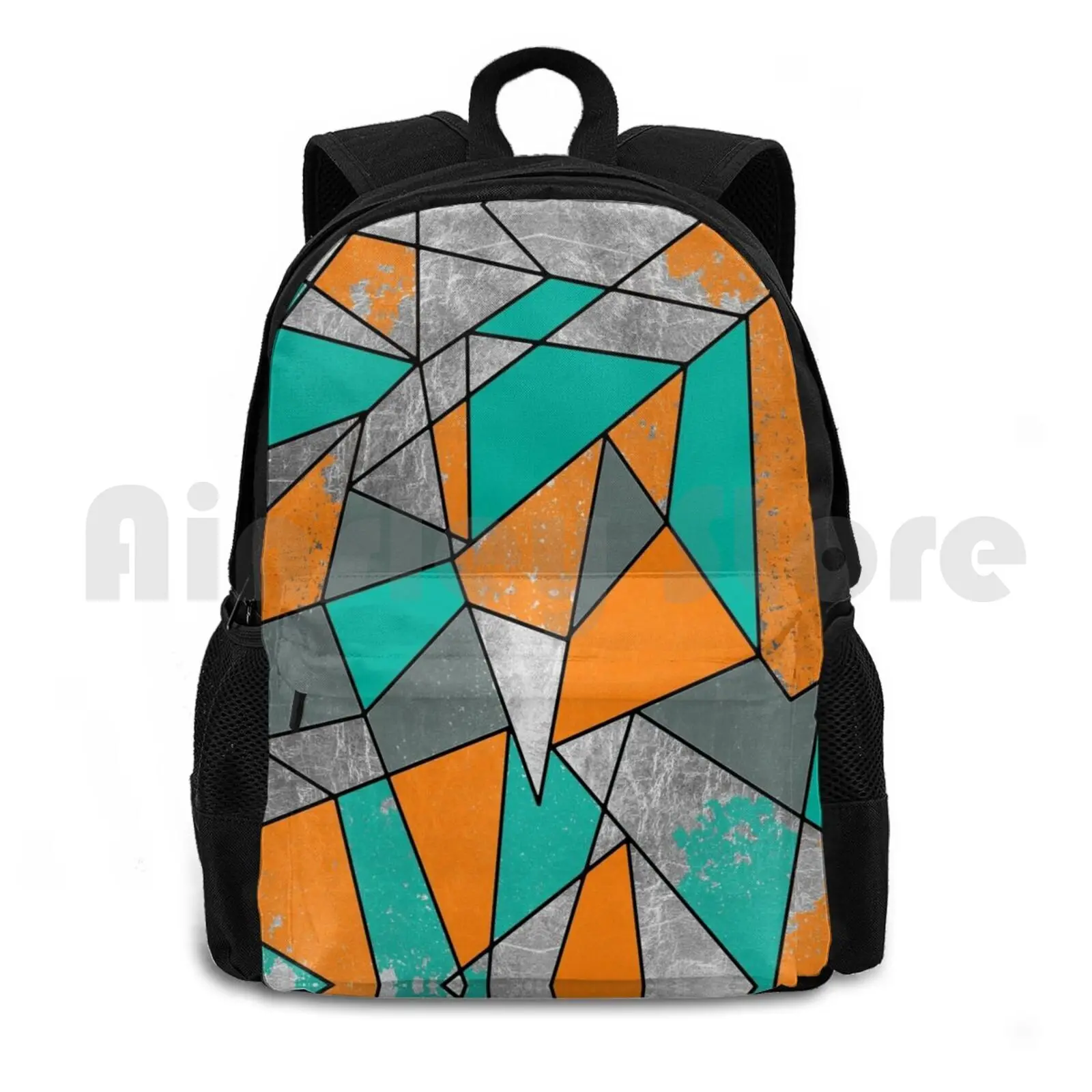 Modern Rustic Orange Teal Gray Silver Geometric Outdoor Hiking Backpack Riding Climbing Sports Bag Modern Geometric Simple