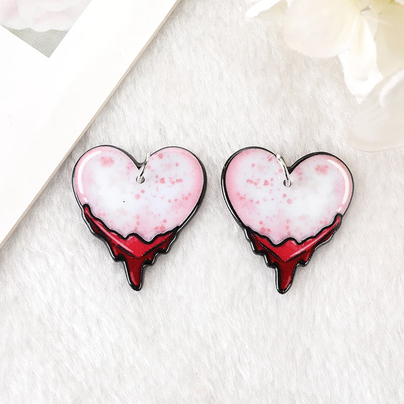 12Pcs Hollaween Acrylic Charms Spooky Bloody Spider Heart Pendant For Earring Necklace Diy Making
