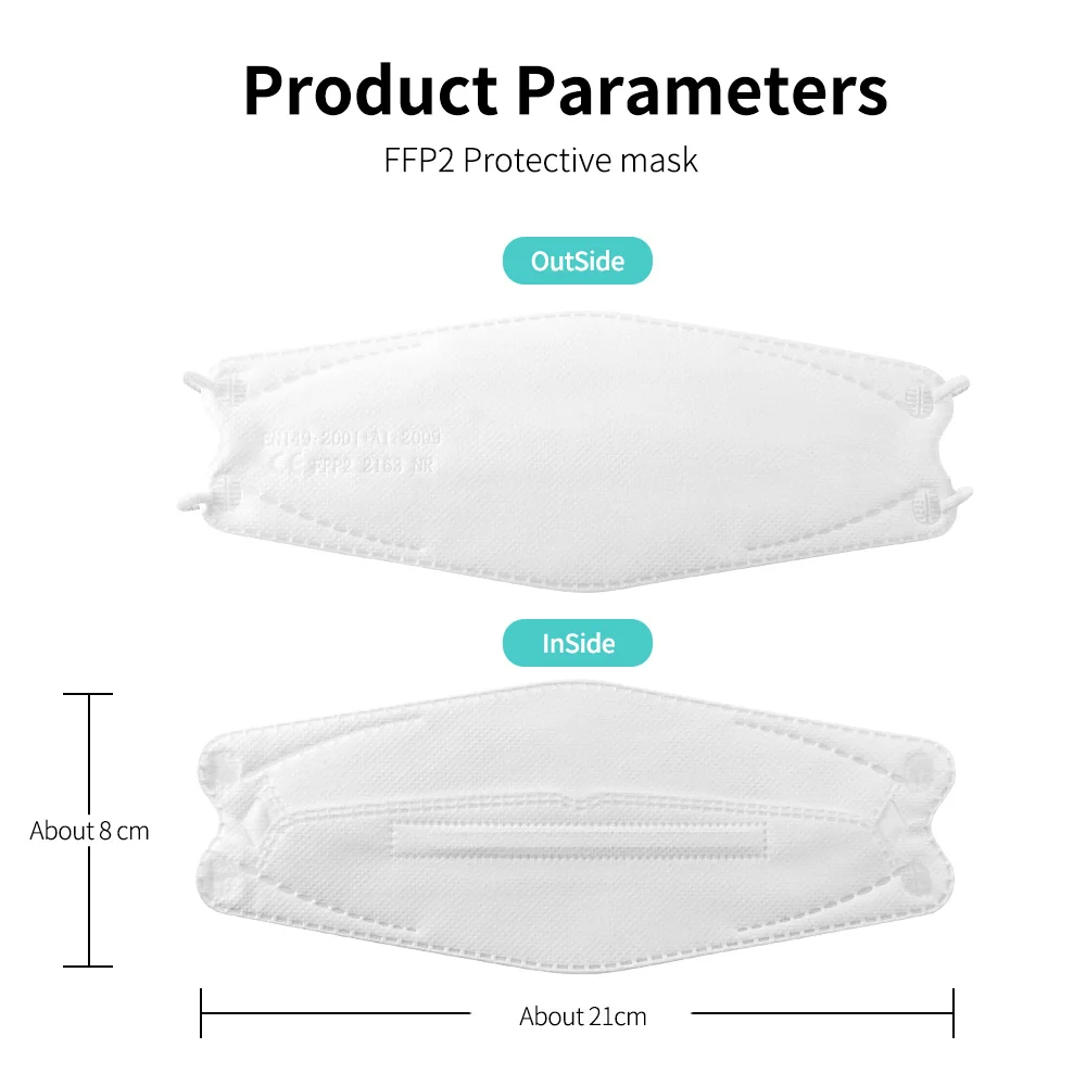 Mascarillas ffp2 coreanas para adultos, máscara respiratoria certificada ffp2, ffp2, color blanco, 10-100 piezas