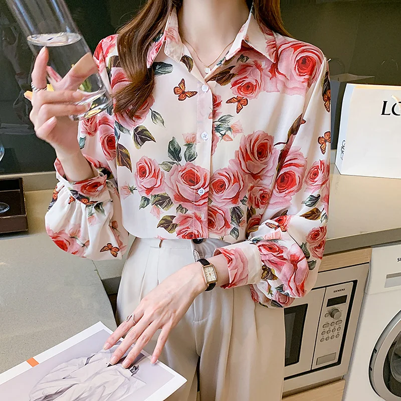 New chic ladies chiffon shirts Fashion printing women blouses 2022 Spring autumn causal Long sleeve blouses mujer blusas