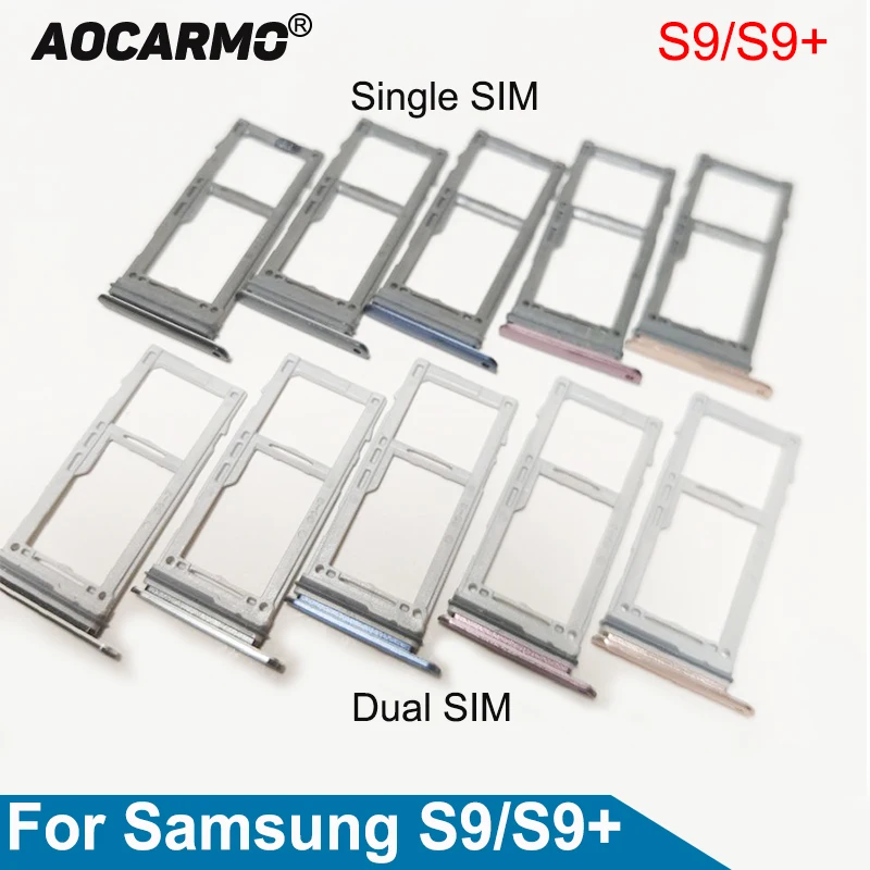 Aocarmo Single/Dual Metal Plastic Nano Sim Card Tray Micro SD Slot Holder For Samsung Galaxy S9 / S9 Plus S9+