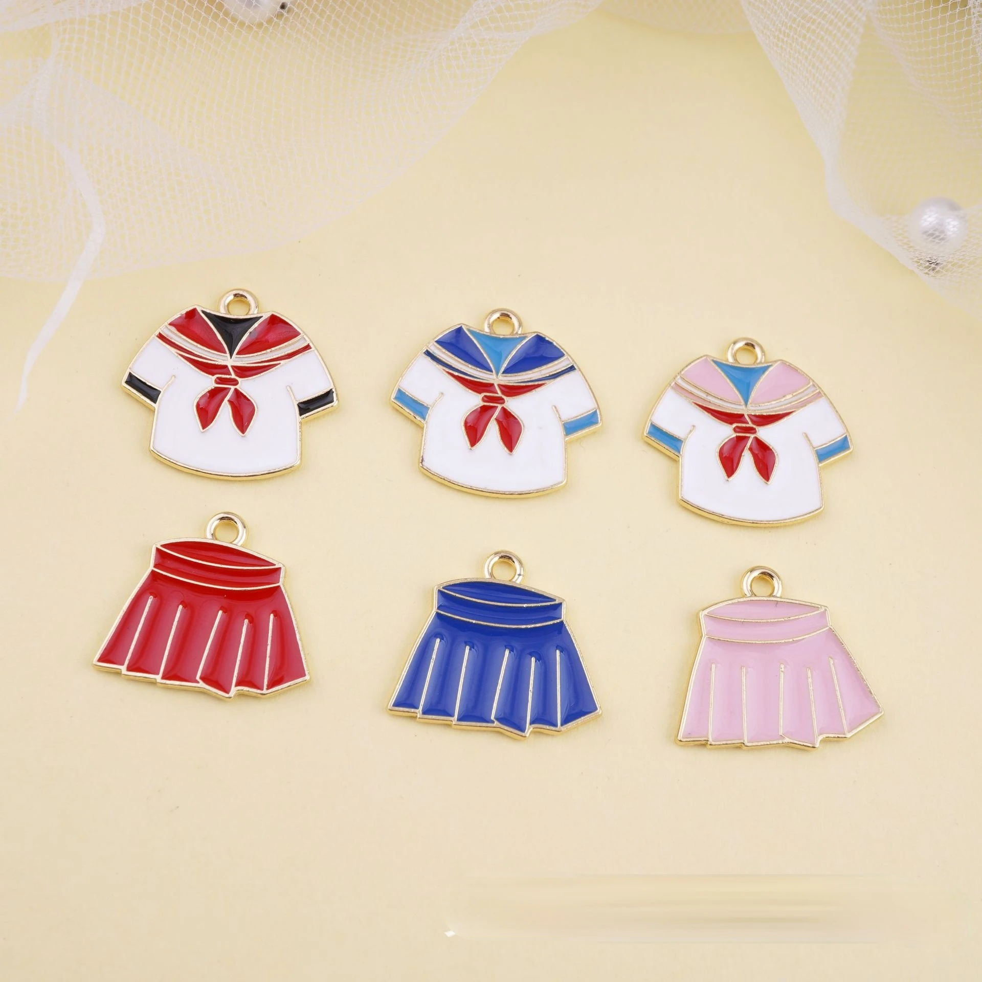 10pcs/pack Uniforms Clothes Skirt Enamel Metal Charms Golden Base Earring  Bracelet DIY Jewelry  Making