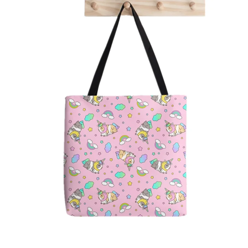 2021 Shopper Guinea Pigs in Pink Print Tote Bag women Harajuku shopper handbag girl Shoulder shopping bag Lady Canvas Bag