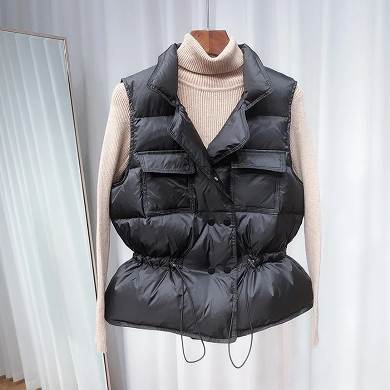 New Light Down Vest Women Short Vest Windproof Lightweight Warm Waistcoat White Duck Down Down Coat Sleeveless