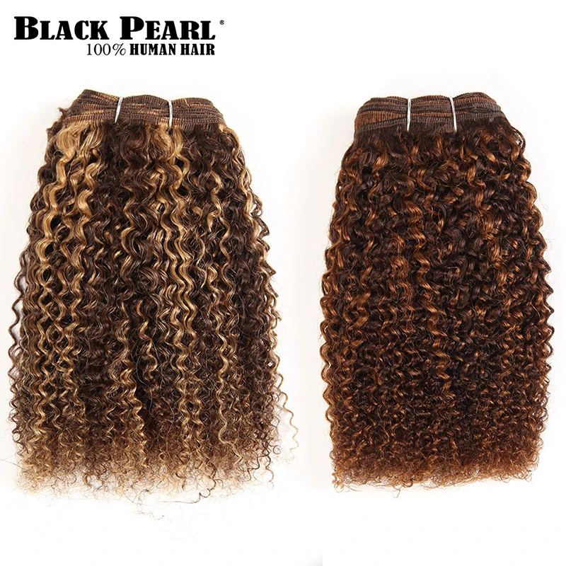 

Black Pearl Remy Human Hair 100g Brazilian Afro Kinky Wave Hair Weave Bundles Mixed Blonde Pre-Colored For Salon Hair Extensions