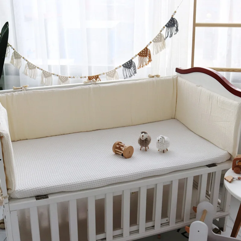 Waffle Cotton Baby Bed Bumper One-piece Crib Around Cushion Cot Washable Anti-collision Protector Pillows Newborns Room Decor