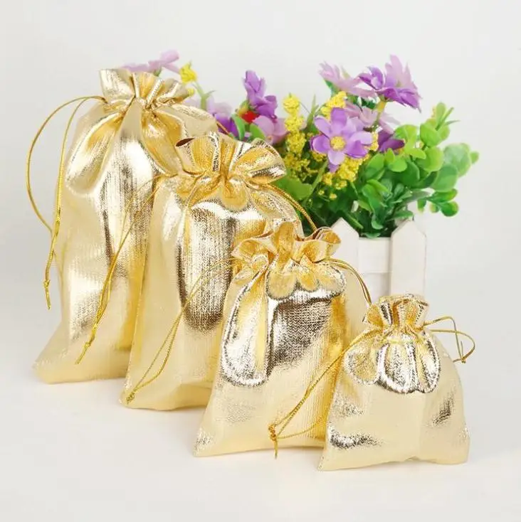 

1000pcs Gold Foil Organza Bag Candy Gift Bags 4 Size Wedding Party Favor Pouch Christmas Decoration Packaging Bags Wholesale