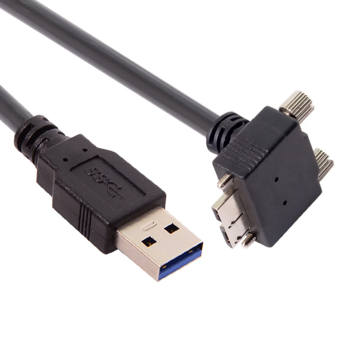 Cablecc 90องศา Down Angled Micro USB สกรู Mount ถึง USB3.0ข้อมูลชายสาย1.2M สำหรับกล้องอุตสาหกรรม