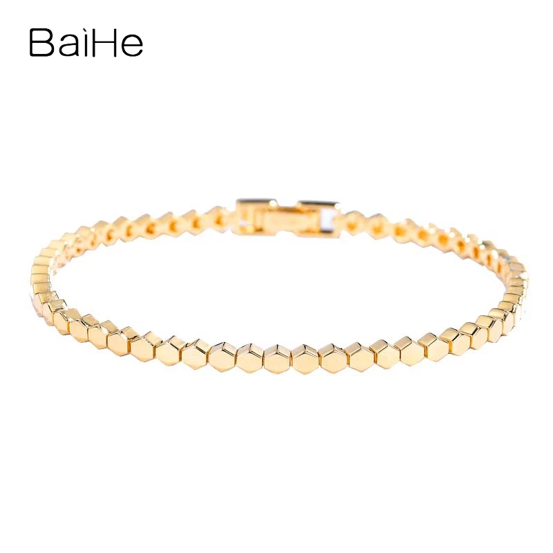 BAIHE Real Solid 14K White/Yellow/Rose Gold Bead Bracelet for Women Men Trendy Wedding Fine Jewelry браслеты на руку женские