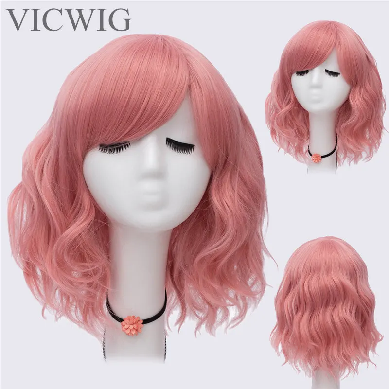Viclig Cosplay peruka włosy syntetyczne krótkie kręcone niebieski czarny biały czerwony różowy pomarańczowy fioletowy peruka dla kobiet