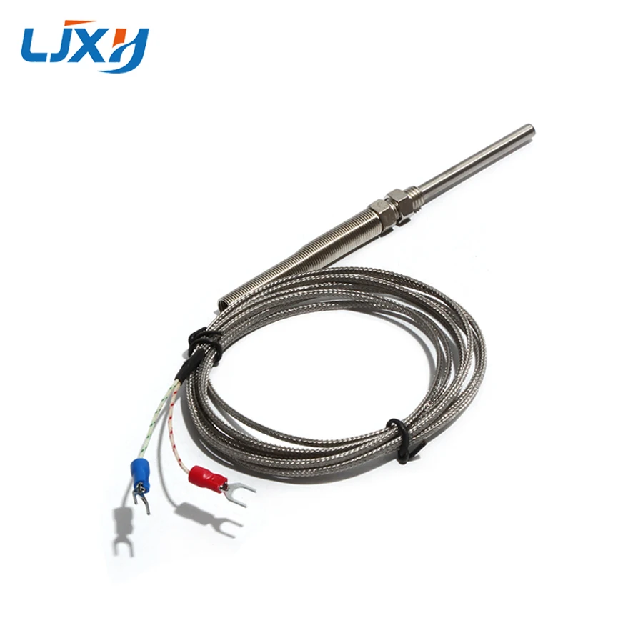 LJXH K-type Thermocouple 200/250/300mm Stainless Steel Probe Sensor 0~400℃ Temperature M8*1.25 Thread 4m/5m/6m Cable Length