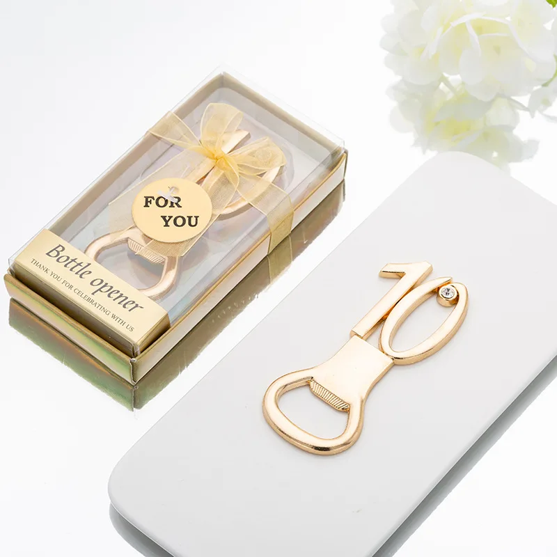 

(20 Pieces/lot) Wedding favors of 10th design bottle openers for 10th birthday Party gift and 10th Wedding Anniversary gifts