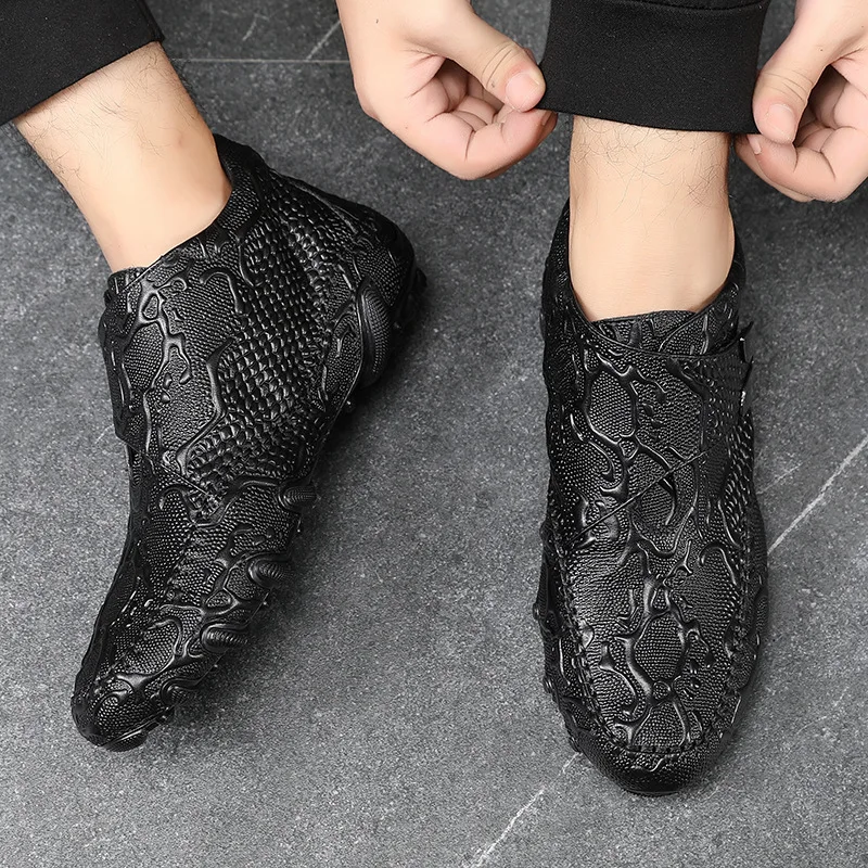 Famous Luxury Ankle Boots Mens Shoes Genuine Leather Shoes Loafer Cow Leather Crocodile Pattern Hasp Casual Shoes