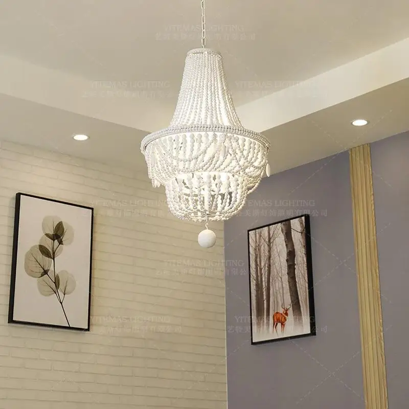 Wood chandelier lighting modern/white/beaded chandelier lamps for living room/bedroom/dining room/kitchen french hanging lights