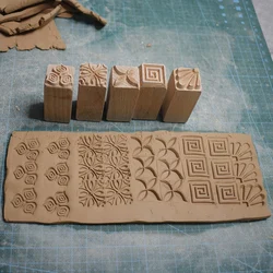 Pottery Texture Stamps Set, Wooden Clay Embossing Block Stamp Tools for Ceramic Pottery Sculpting, Polymer Clay Textured Print