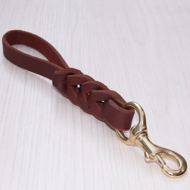 One step Short Dog Leash Braided Real Leather traction belt Explosion-proof pet Walking Training Lead for Medium Large Big Dogs