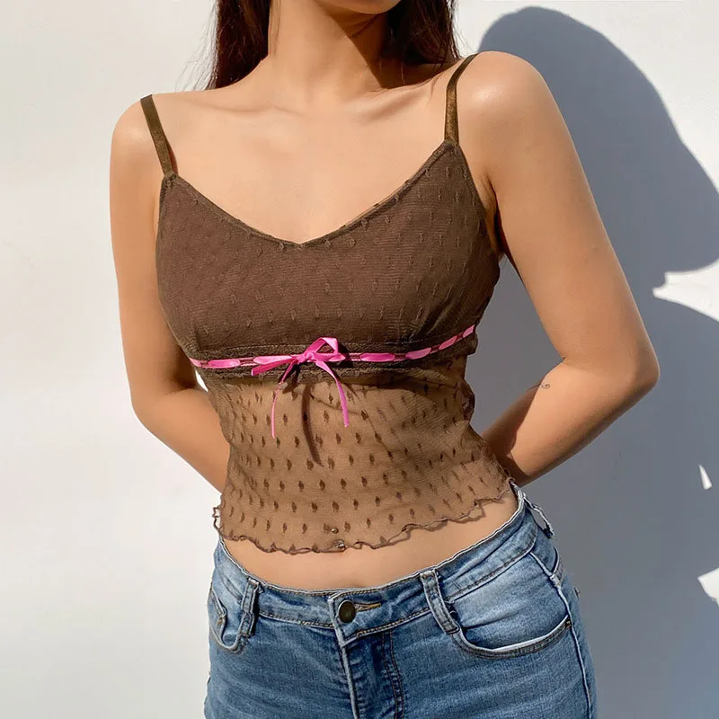 Summer Fashion Women Swing Tops Ladies Sexy Perspective Mesh Sling Bottoming Vest Tops For Women 2021 Summer New Top Mujer