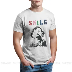 SMILE With Girl Banksy Graffiti Wall Art Tshirt Top Cotton  Anime Clothes Ofertas Streetwear Harajuku Men T shirt