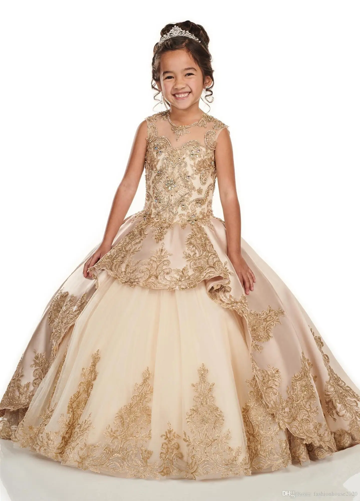 

Long Kids Pageant Gown Novia Little Girls Birthday Dresses with Pearls Flower Girls Dresses for Wedding