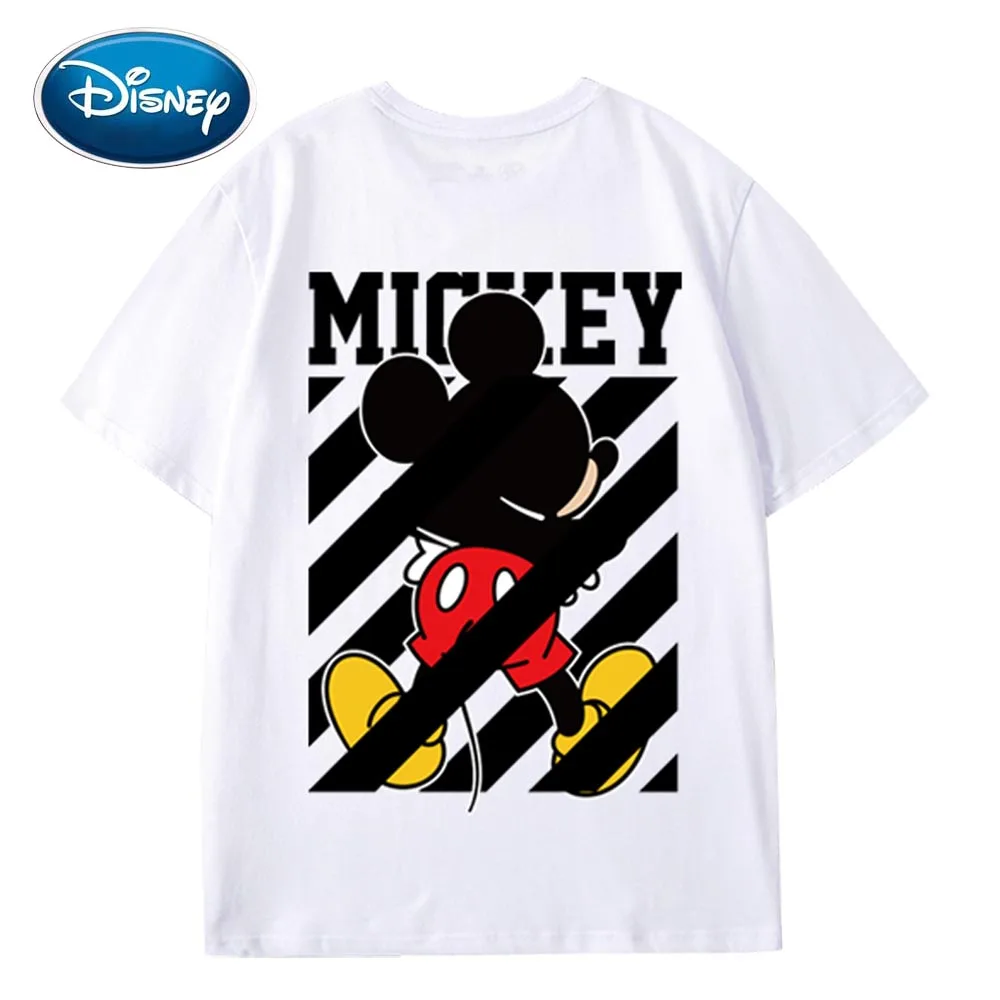 

Disney Stylish Mickey Mouse Front Back Cartoon Print O-Neck Pullover Short Sleeve T-Shirt Fashion Women Loose Tee Tops 6 Colors