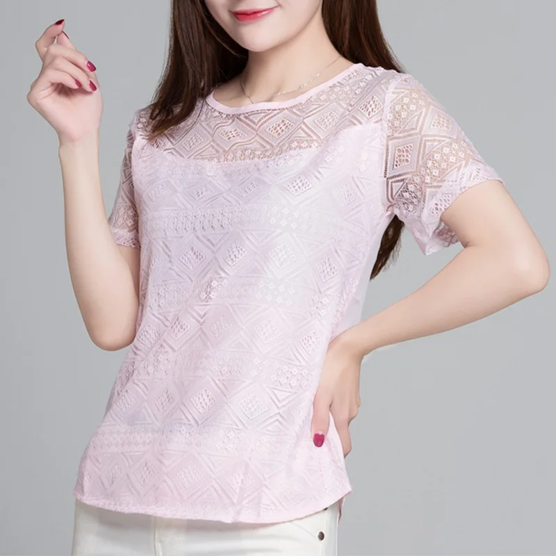 New Women Clothing Chiffon Blouse Lace Crochet Female Korean Shirts Ladies Blusas Tops Shirt Elegant White Blouses slim fit Tops