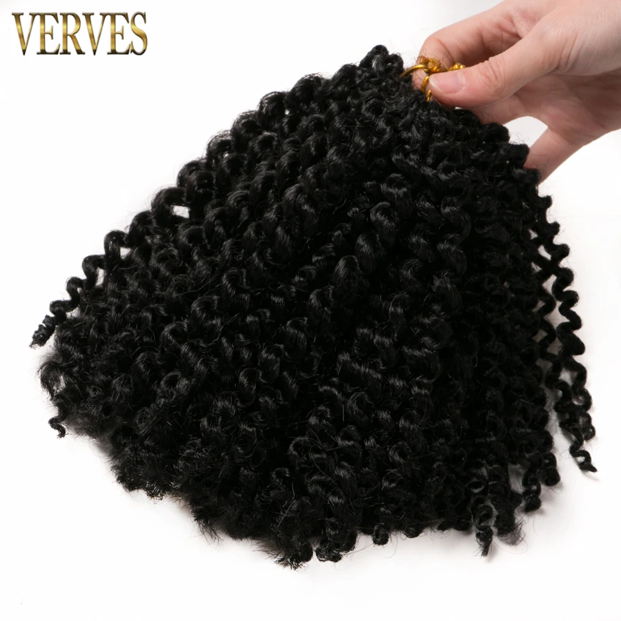 VERVES 9 Buah 30G/Buah Coklat Sintetis Crochet Kepang Rambut 8 Inci Keriting Kepang Ombre Kepang Rambut Ekstensi Burgundy Hitam