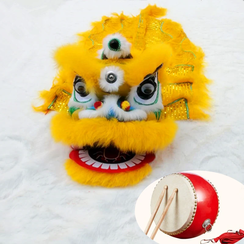 

Classic Kid Lion Dance Drum One Pants Mascot Festival Funny Fancy Costume 5-10 Ages 14inch Cartoon Props Sub Parade Outfit