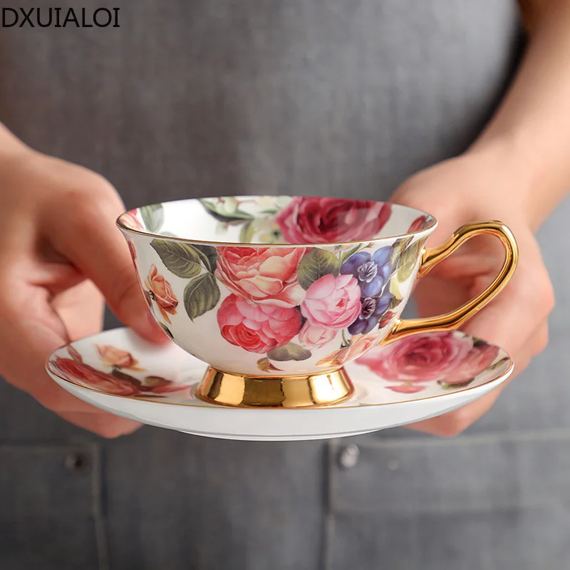 European style coffee cup and saucer English pastoral fashion afternoon tea high bone china ceramic cup tea cup 200ML DXUIALOI