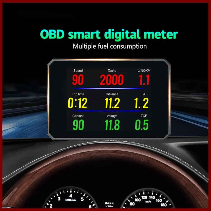 OHANEE P16 head up display hud obd2 temperature car KM/h MPH Turbo Boost Pressure speed projector on the windshield for car HUD