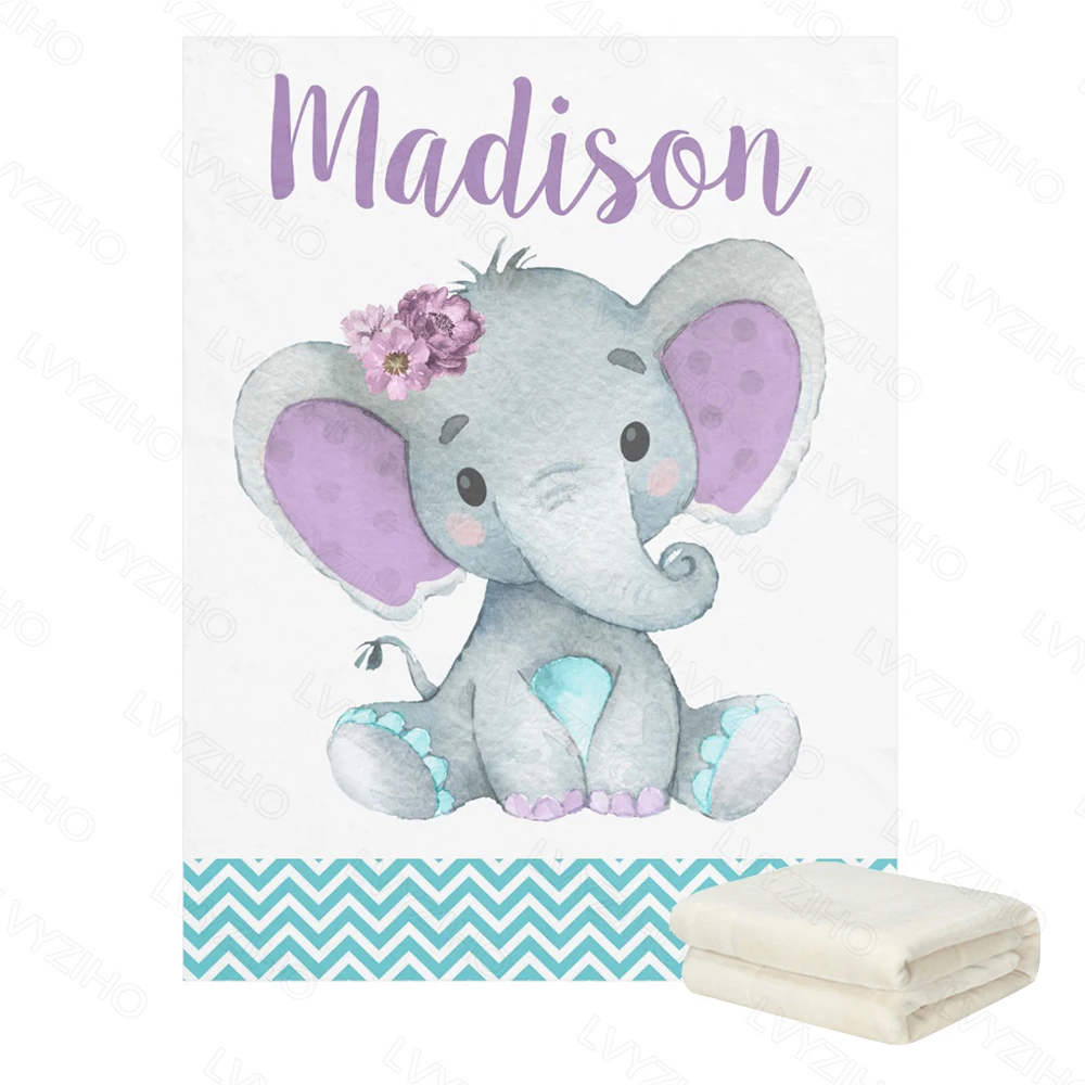 LVYZIHO Personalized Name Custom Baby Blanket Blue Pink Elephant Stripe Boy / Girl Blanket - 30x40 /48x60 /60x80 Inches Blanket