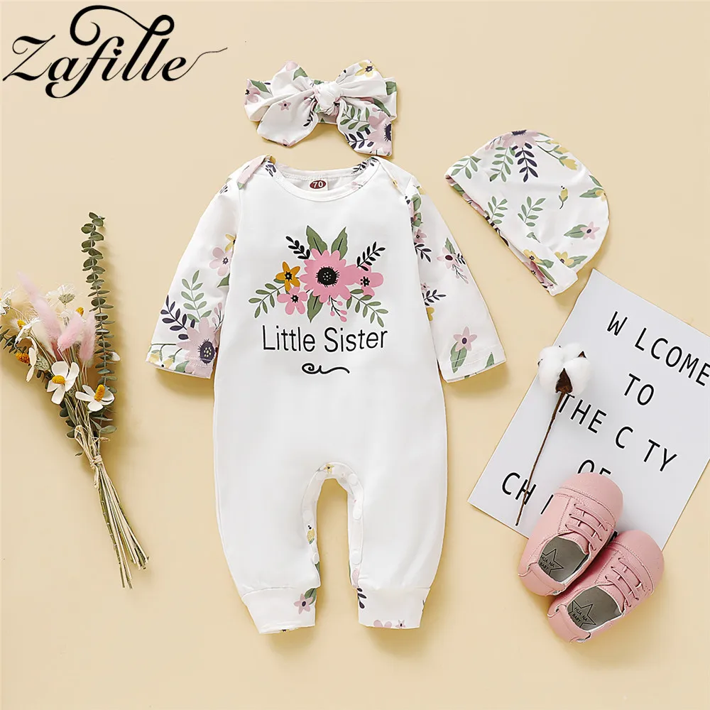 ZAFILLE Winter Jumpsuit For Girls Baby's Rompers Floral Ruffles Overalls For Children Outfits 2pcs Sweet Kids Newborns Clothing