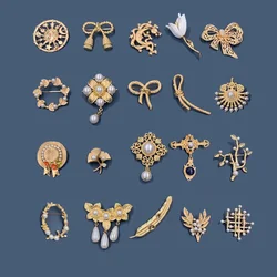 Vintage altın renk inci barok yıldız ay yay lale Ginkgo broş Pin kadın Retro saray Metal zarif Badgses takı