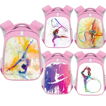 Rhythmische Gymnastik Bedruckter Rucksack Mädchen 13-16 Zoll Schultasche Große Kapazität Reiseaufbewahrungstasche Tanzsportler Rucksack