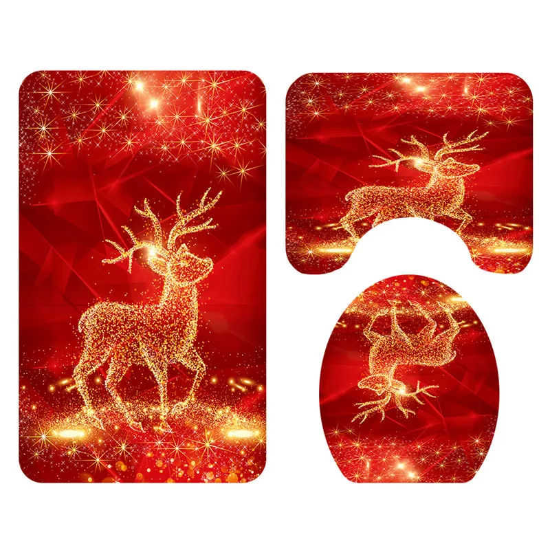 

Marry Christmas cartoon Three-piece set 3D printed Bathroom Pedestal Rug Lid Toilet Cover Bath Mat Set drop shipping 11