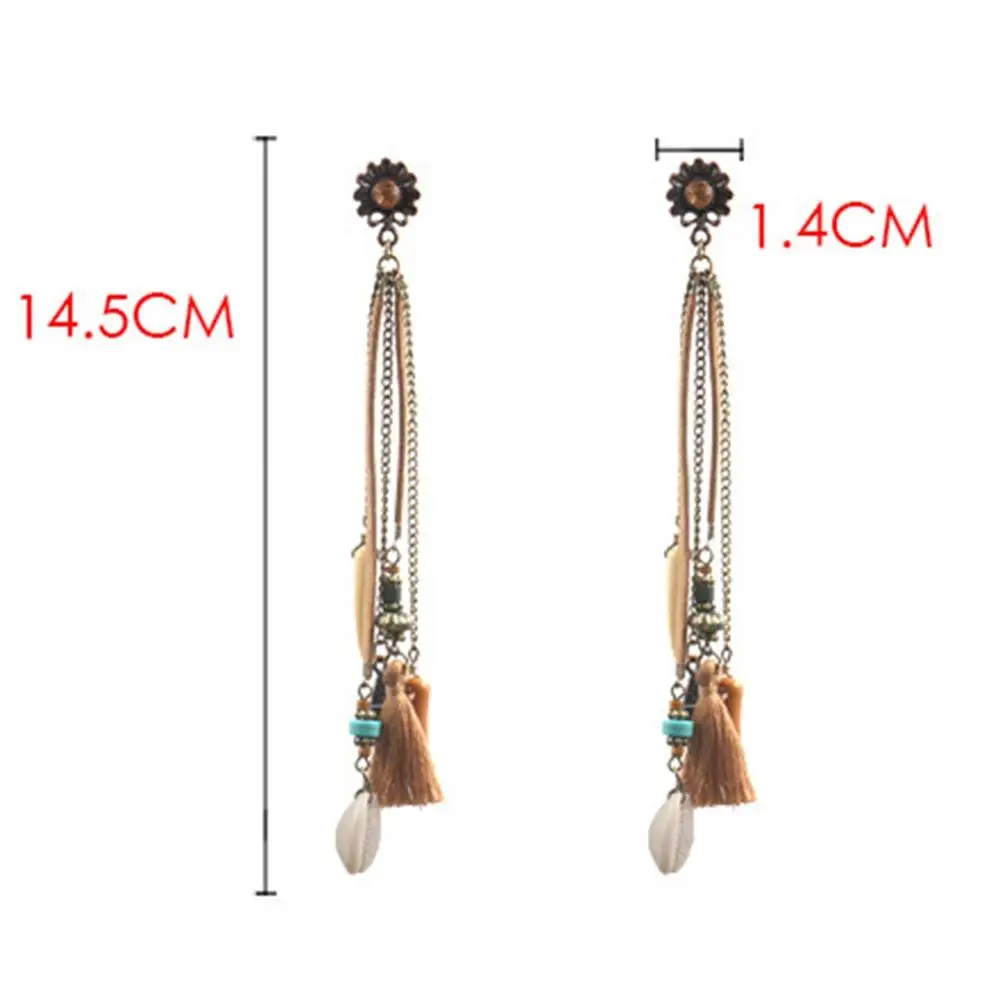 Women Fashion Bohemian Shell pendant Earrings Vintage Long Tassel Fringe Boho Dangle Earrings Morocco Turkish Earings Jewelry view 4