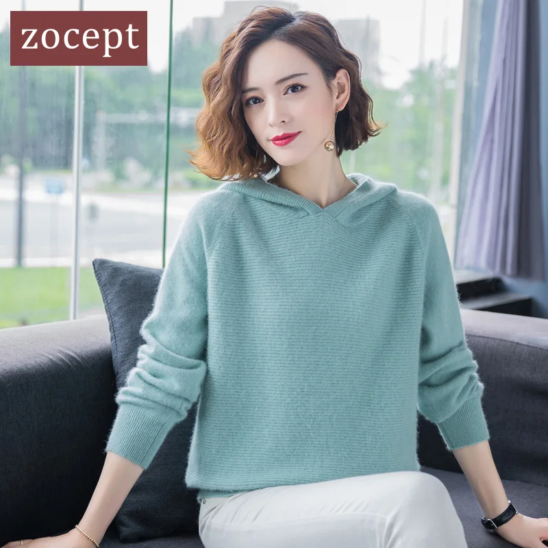 Zocept-Pull à capuche en cachemire de vison pour femme, 100% cachemire, tout chaud, pull pour femme, Grade Up, pulls doux, automne et hiver