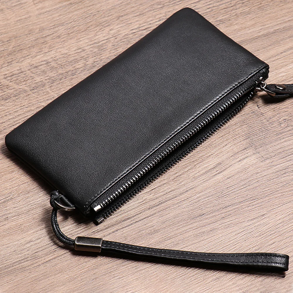 ZRCX-Bolso de mano de gran capacidad para hombre, Cartera de cuero de vaca de capa superior, informal, suave, larga, para teléfono móvil