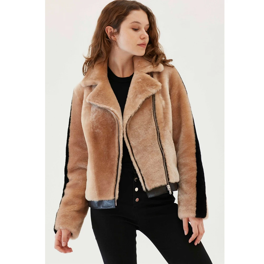 Chaqueta de borreguito para mujer, abrigo de lana informal, chaqueta de piel de pavo, abrigo corto de piel de oveja para mujer, abrigos de invierno,