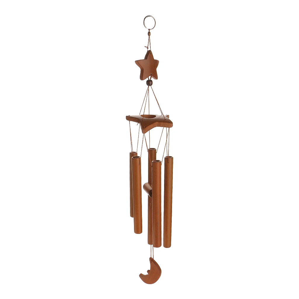 الخيزران Windchime ساحة حديقة ديكور في الهواء الطلق الرياح الدقات نجمة القمر الرياح جرس البني