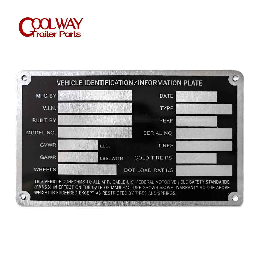 Heavy Duty Aluminum Blank Trailer Truck Equipment Frame Plate Serial Model ID Tag GVWR Powder Coated Finish RV Parts Accessories