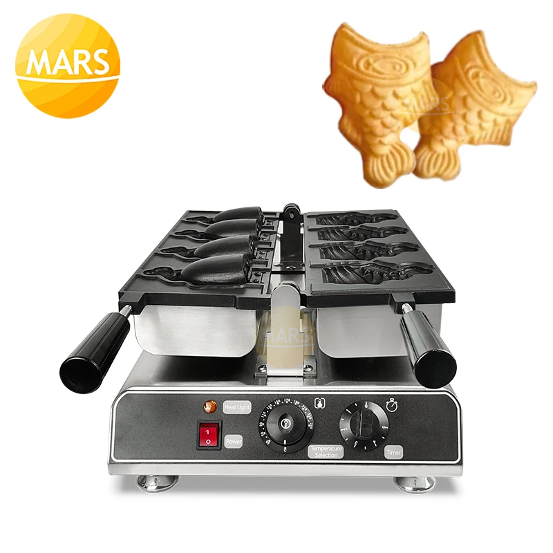 

Commercial Electric Fish Shaped Waffle Pan Maker Japanese Open Mouth Taiyaki Machine Stainless Steel Ice Cream Waffle Cone Maker