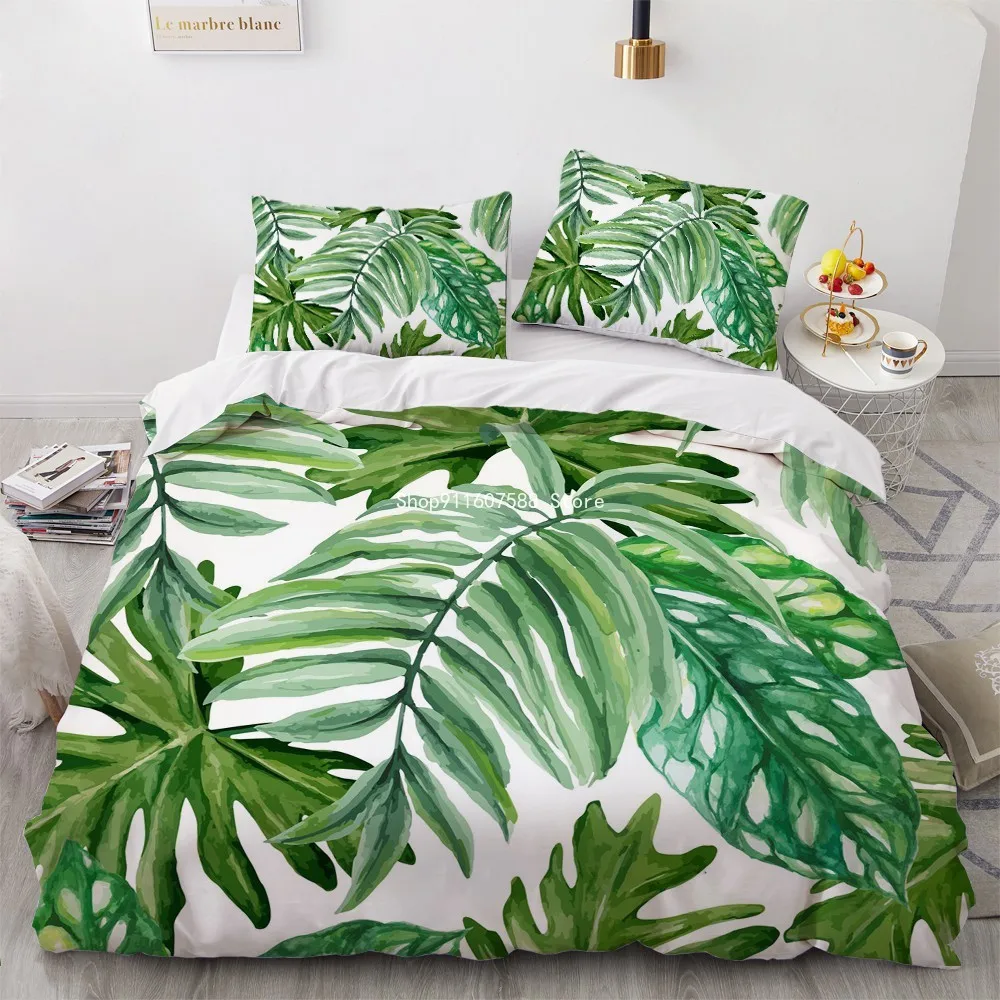 

Nordic Spring Bedding Sets Green Leaves Quilt Covers Pillow Shams Duvet Cover Sets Bedclothes Plant Bed Linens Home Textile